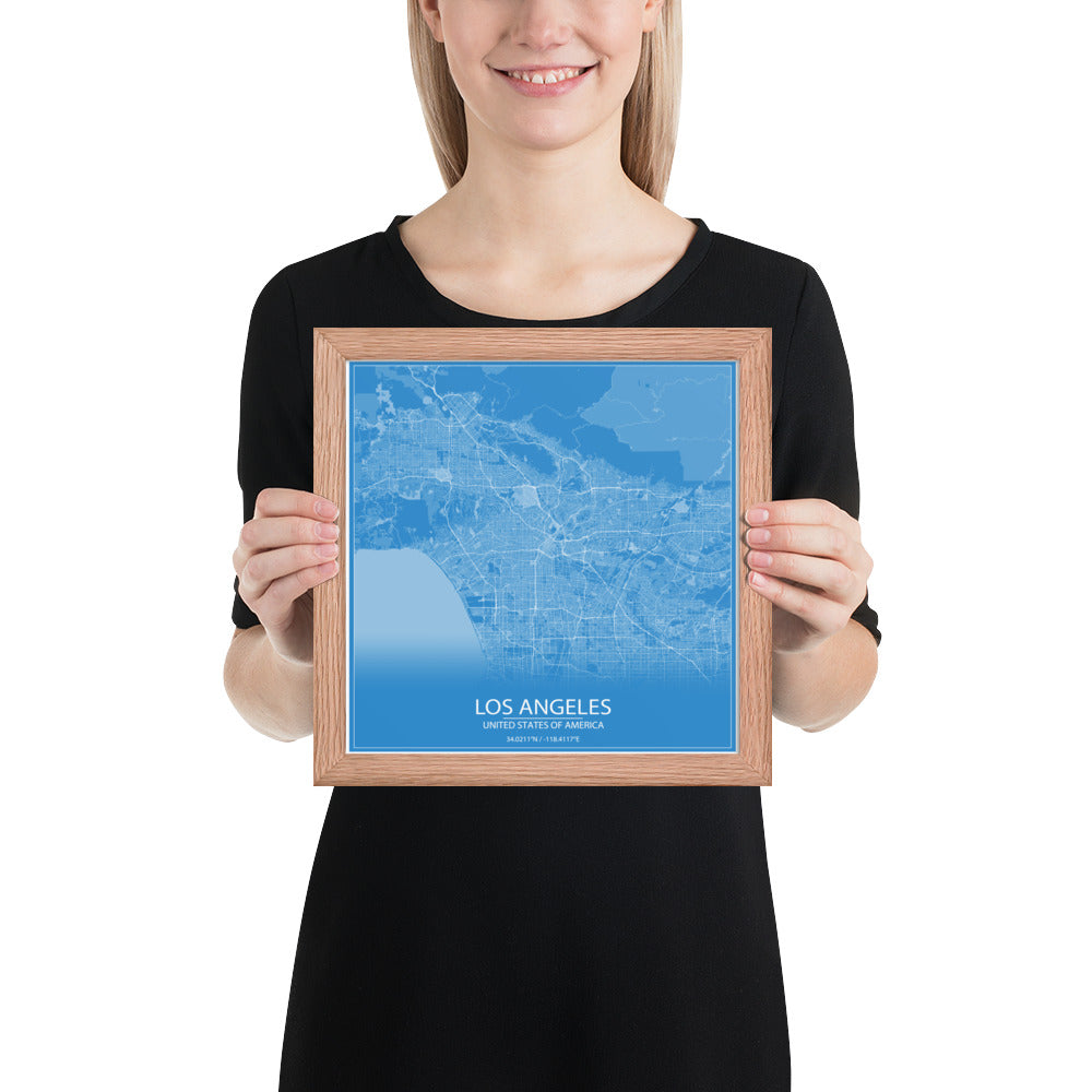 Los Angeles Blue and White Framed Map