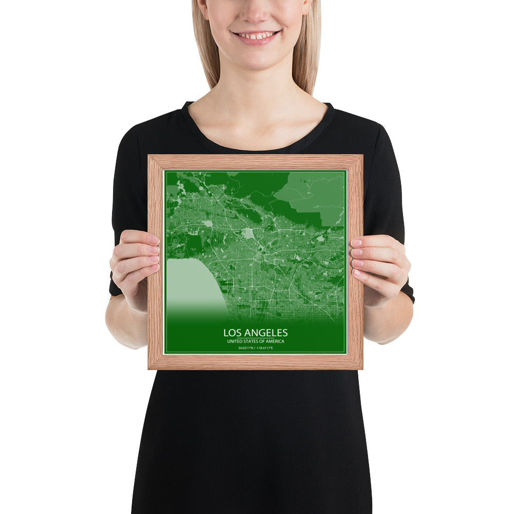 Los Angeles Green and White Framed Map