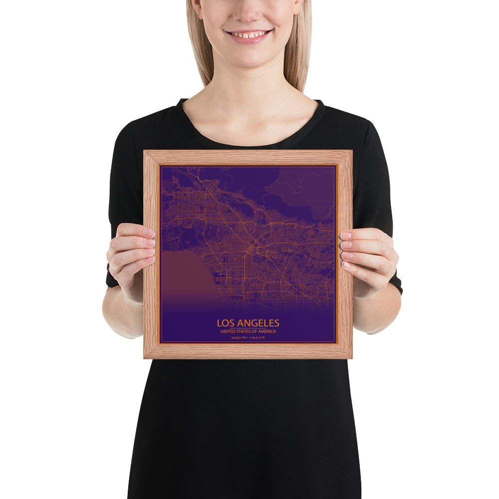 Los Angeles Purple and Orange Framed Map