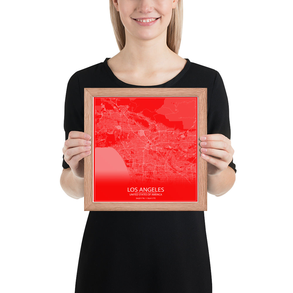 Los Angeles Red and White Framed Map