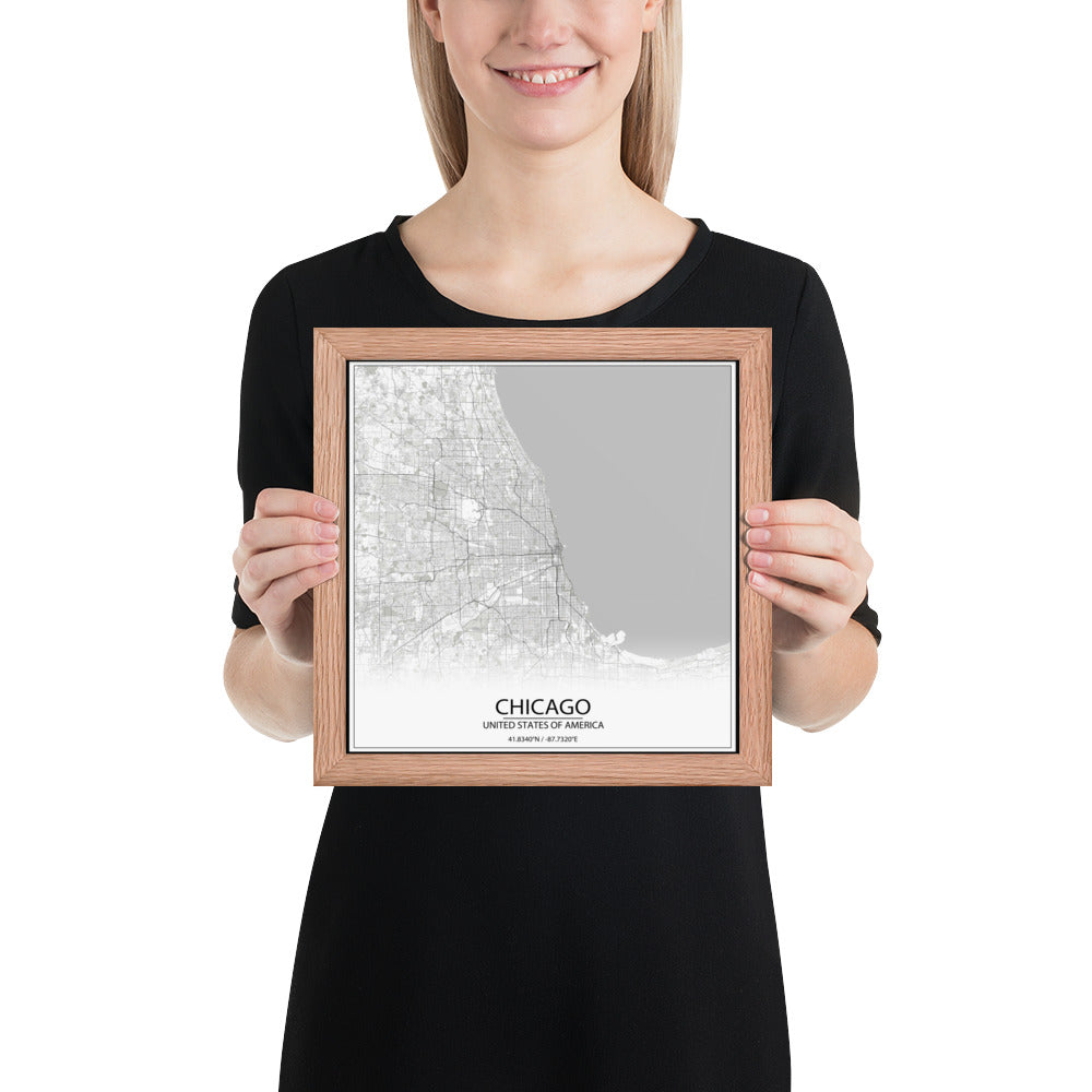 Chicago White Framed Map