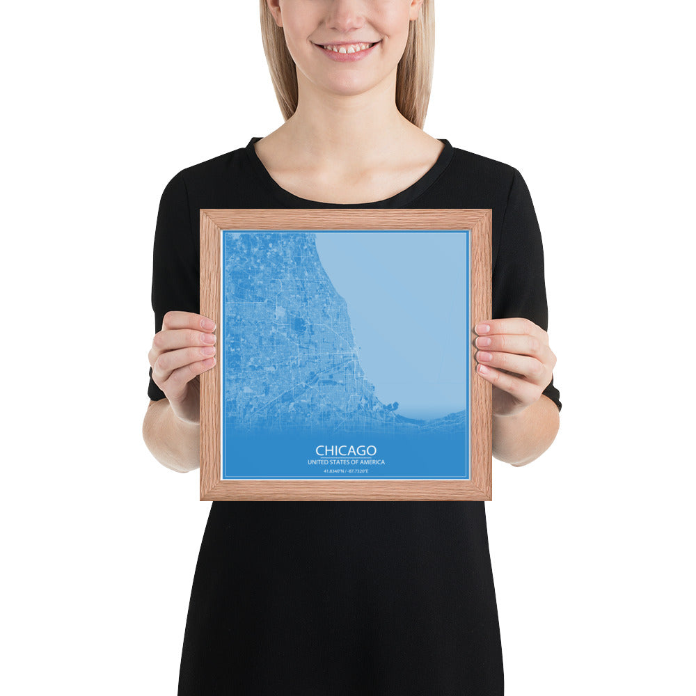 Chicago Blue and White Framed Map