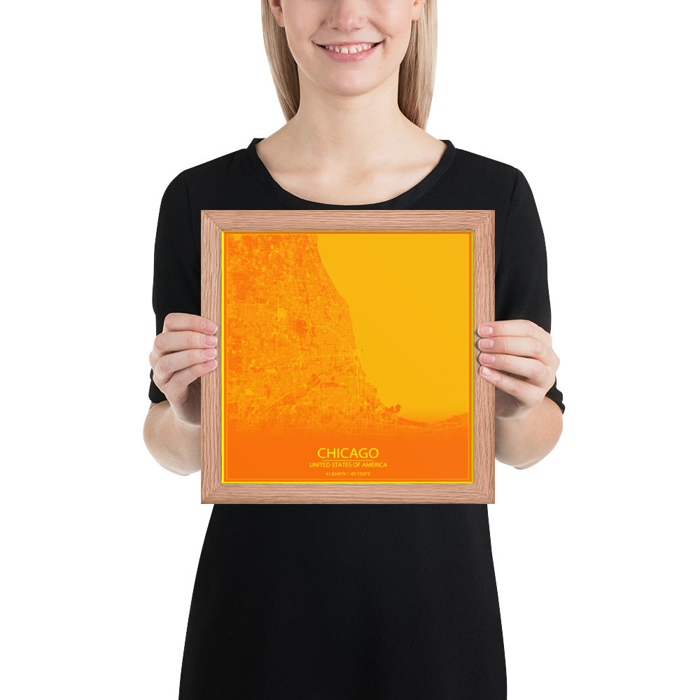 Chicago Orange and Yellow Framed Map