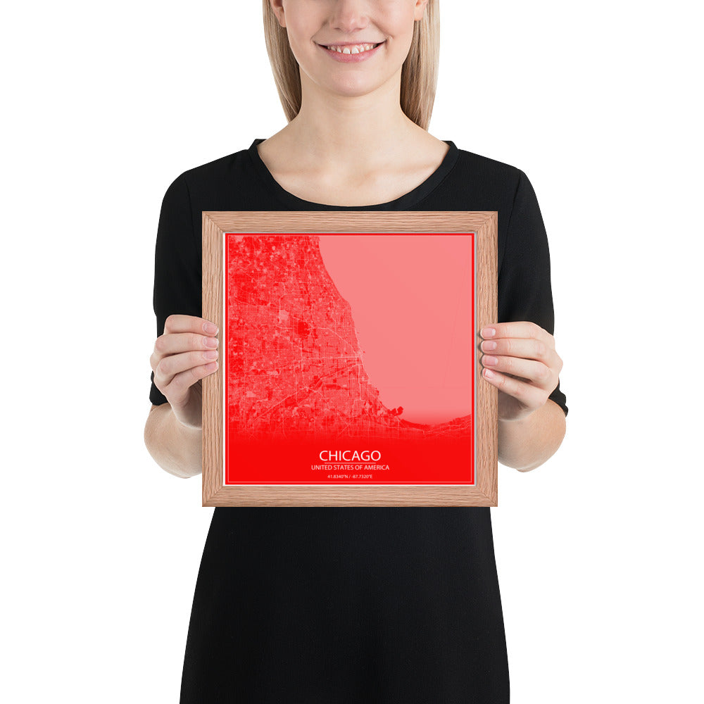 Chicago Red and White Framed Map