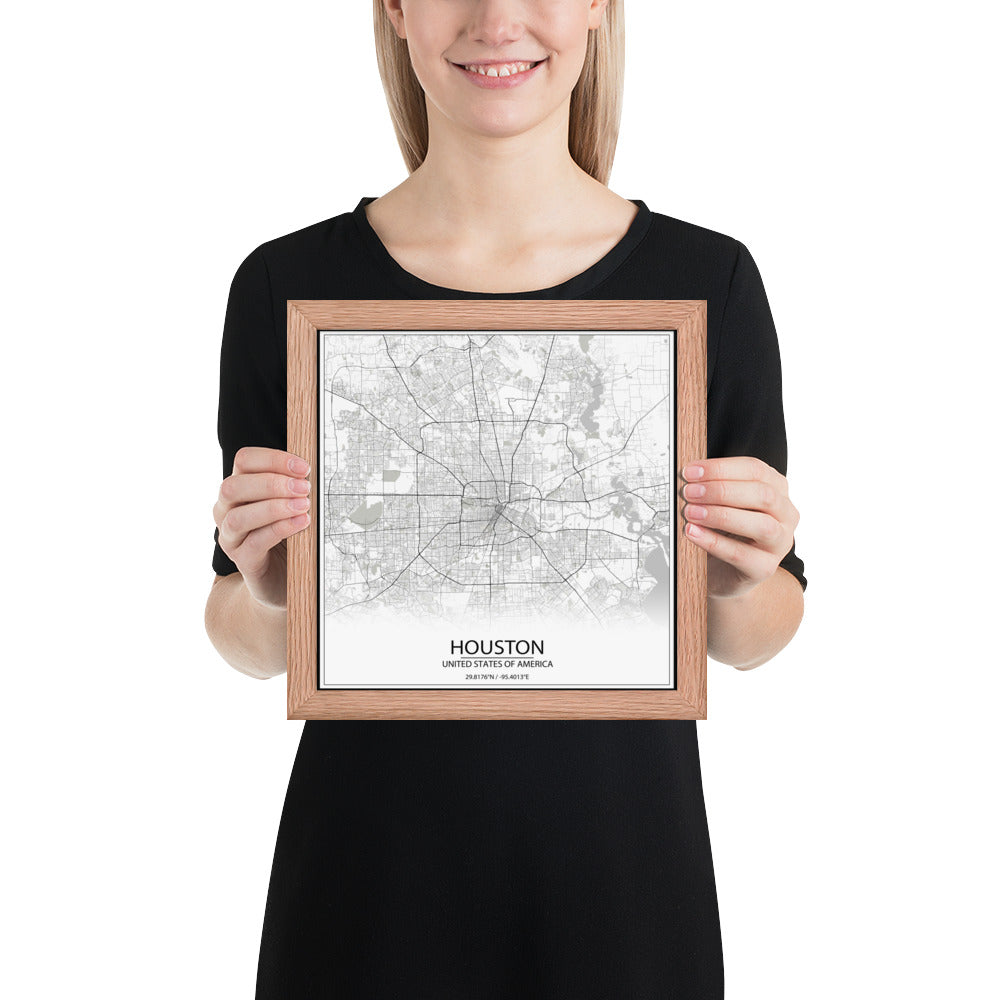 Houston White Framed Map