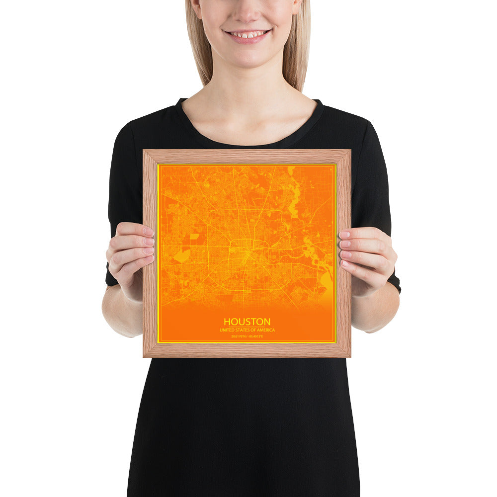 Houston Orange and Yellow Framed Map