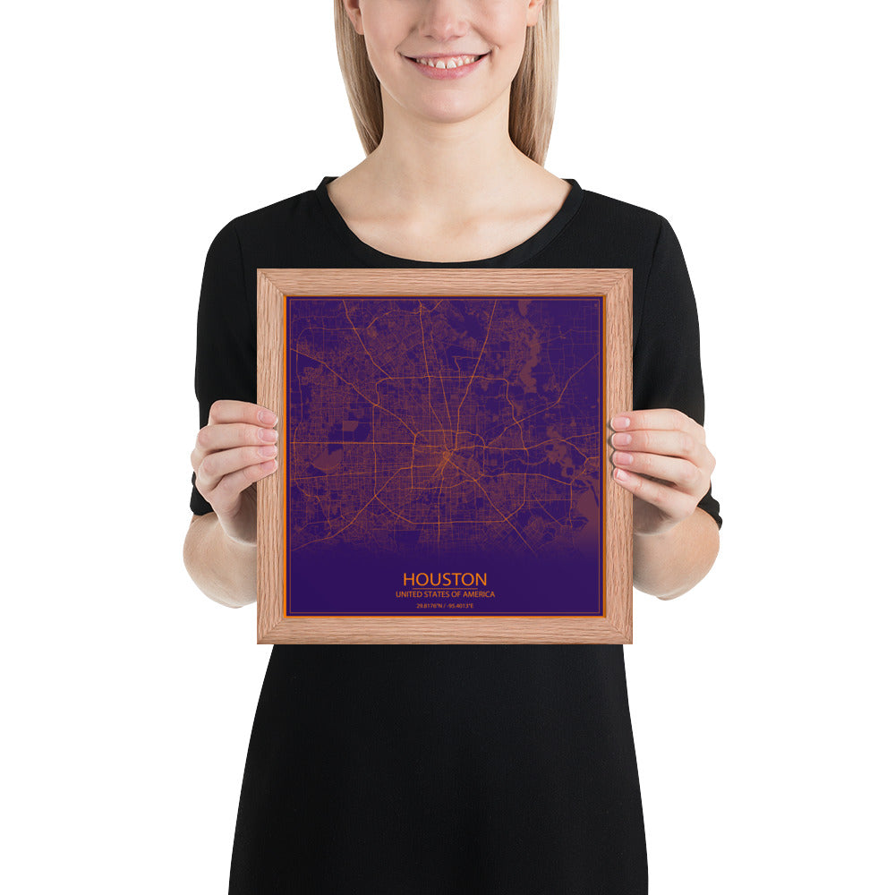 Houston Purple and Orange Framed Map