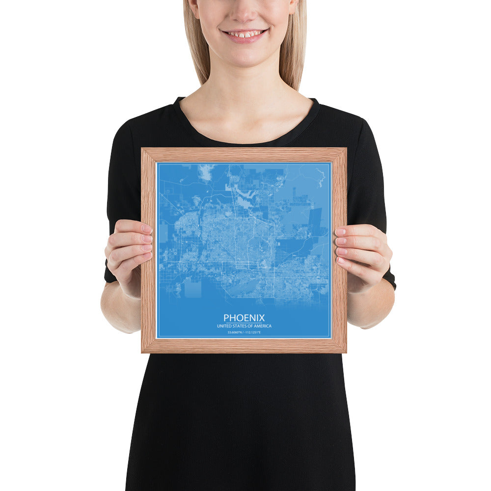 Phoenix Blue and White Framed Map