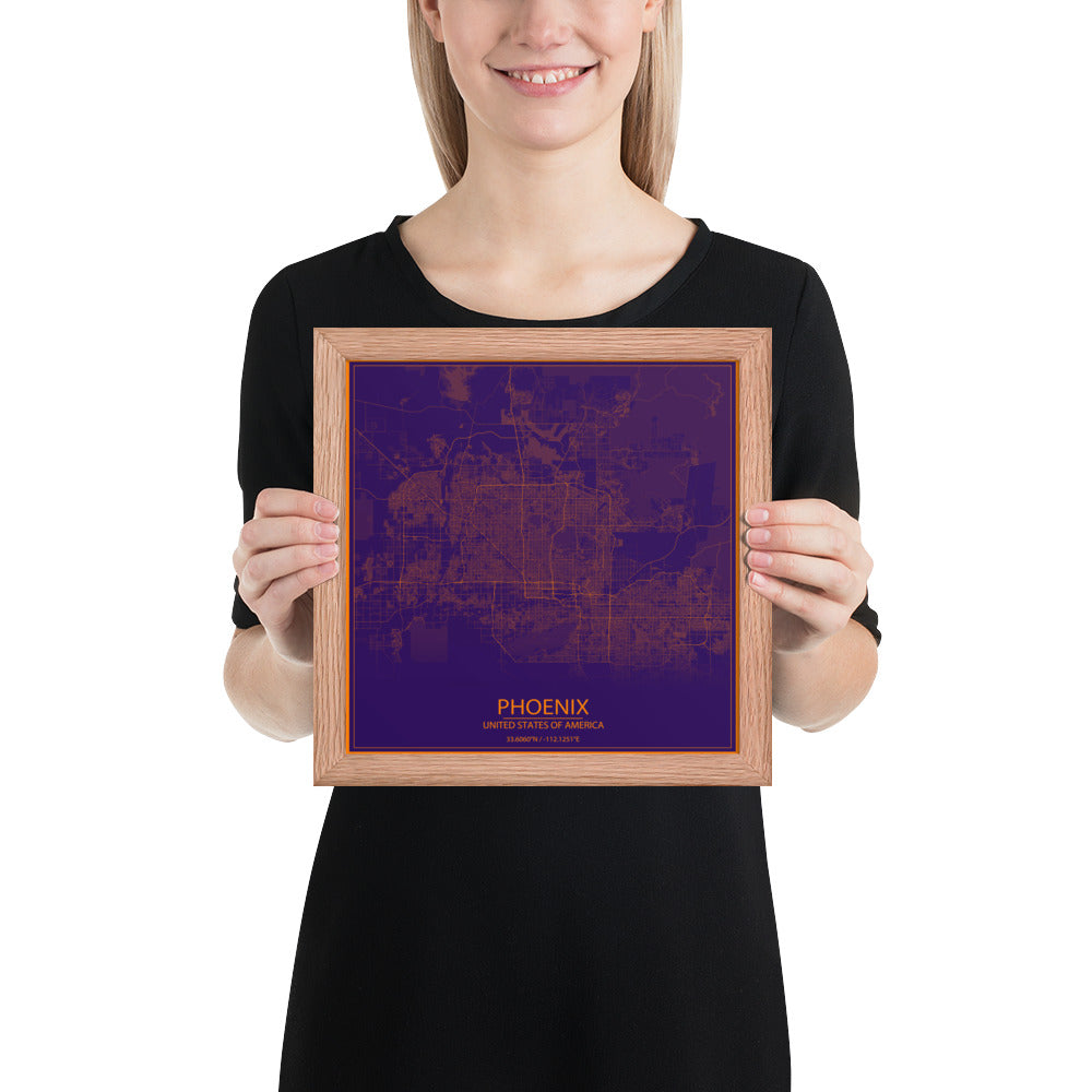 Phoenix Purple and Orange Framed Map