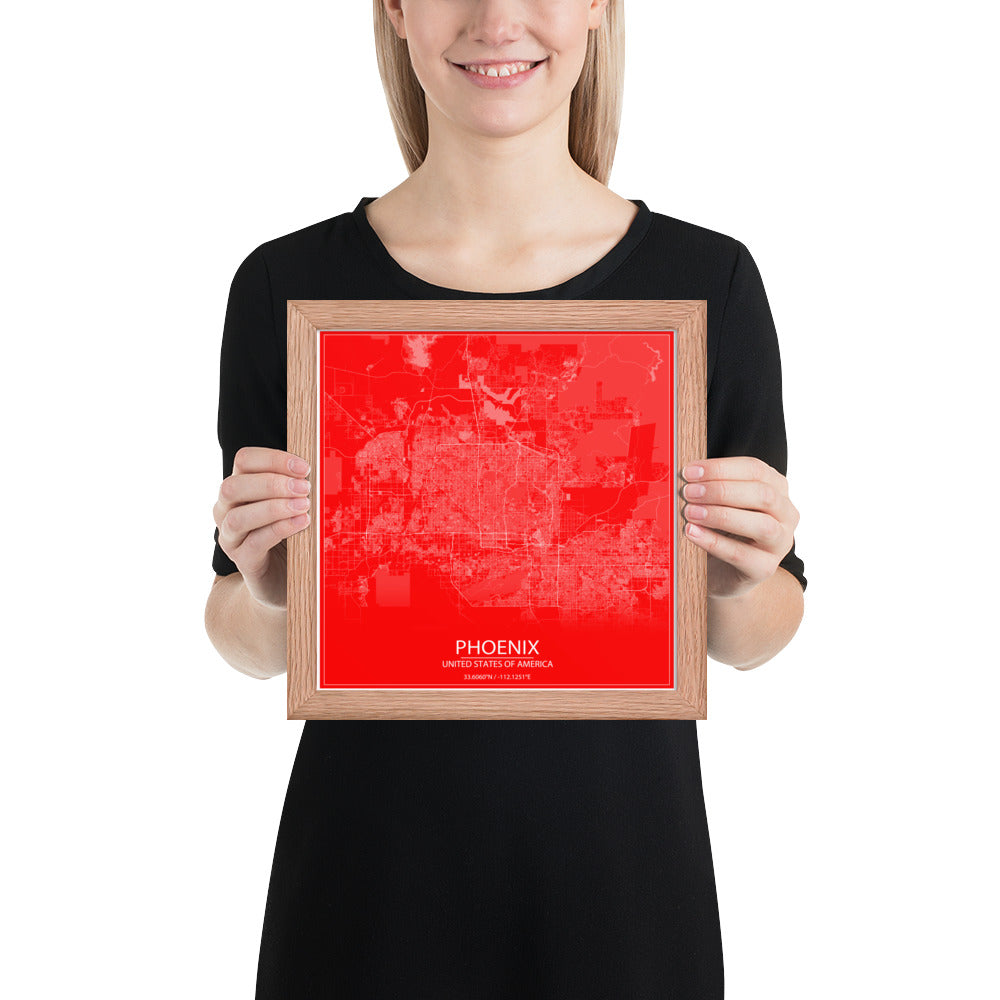 Phoenix Red and White Framed Map