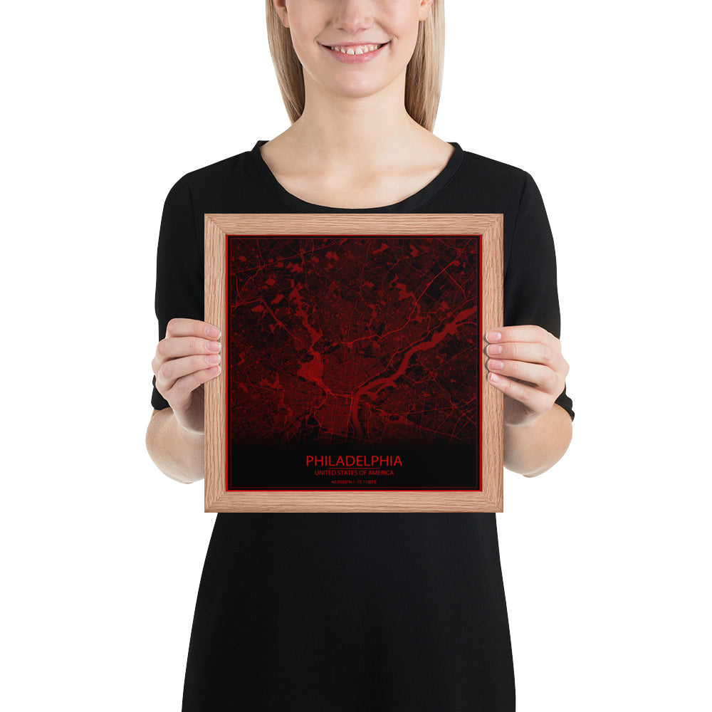 Philadelphia Black and Red Framed Map