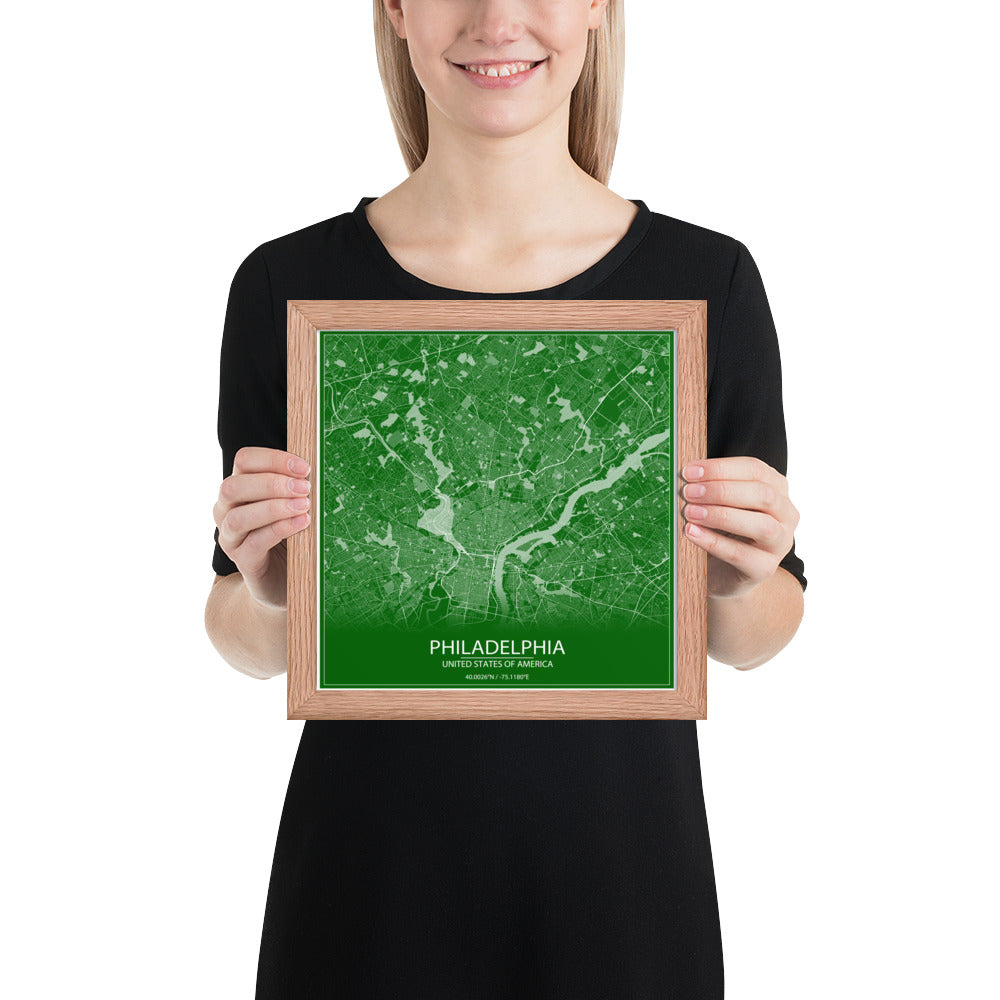 Philadelphia Green and White Framed Map