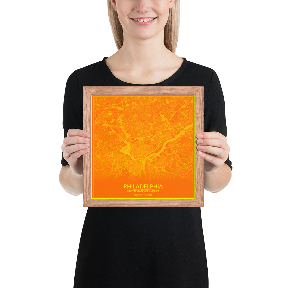 Philadelphia Orange and Yellow Framed Map