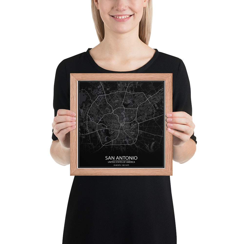 San Antonio Black Framed Map