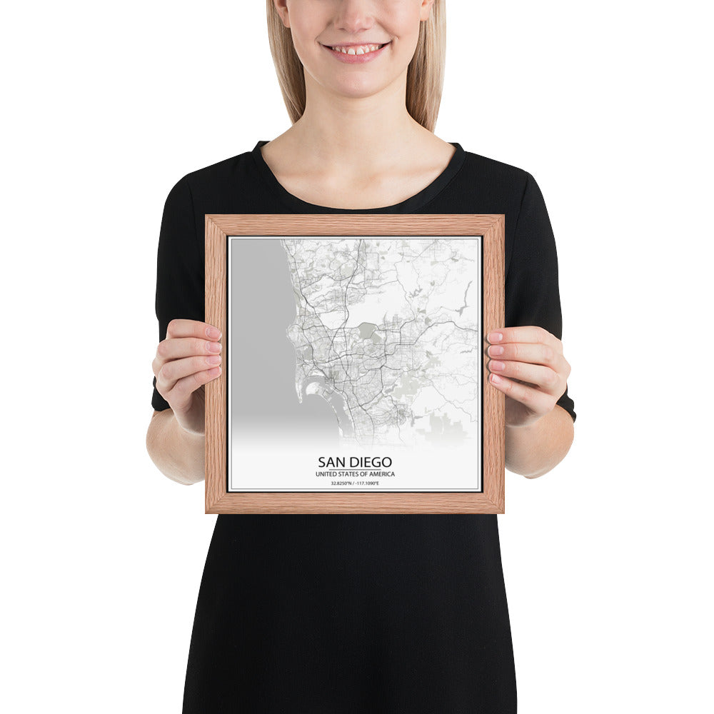 San Diego White Framed Map