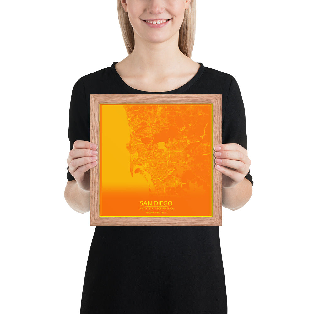 San Diego Orange and Yellow Framed Map