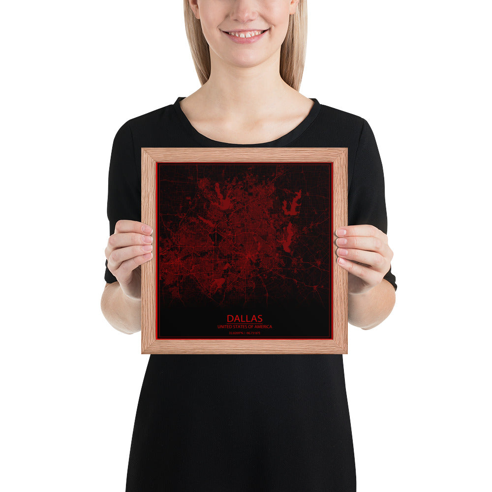 Dallas Black and Red Framed Map