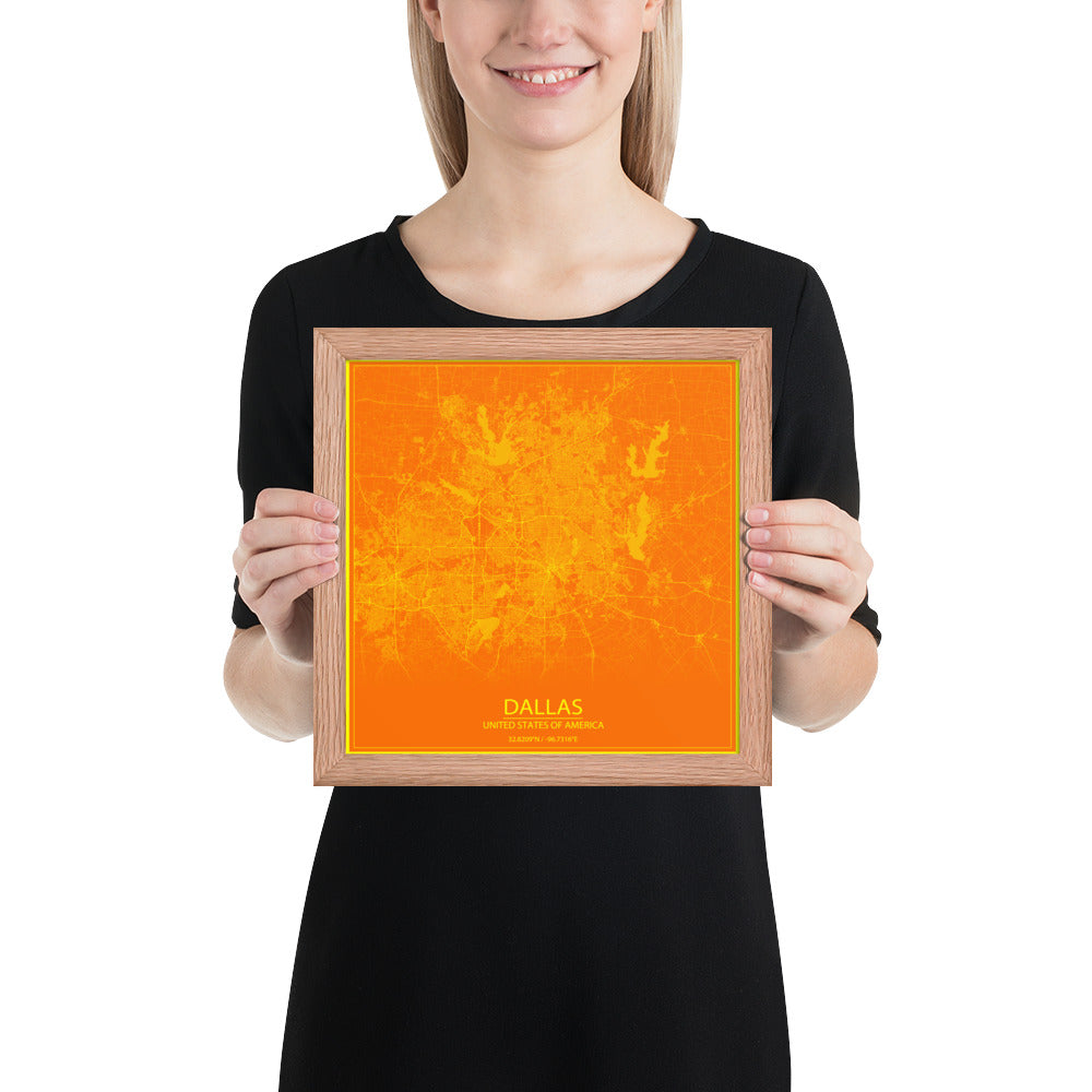 Dallas Orange and Yellow Framed Map