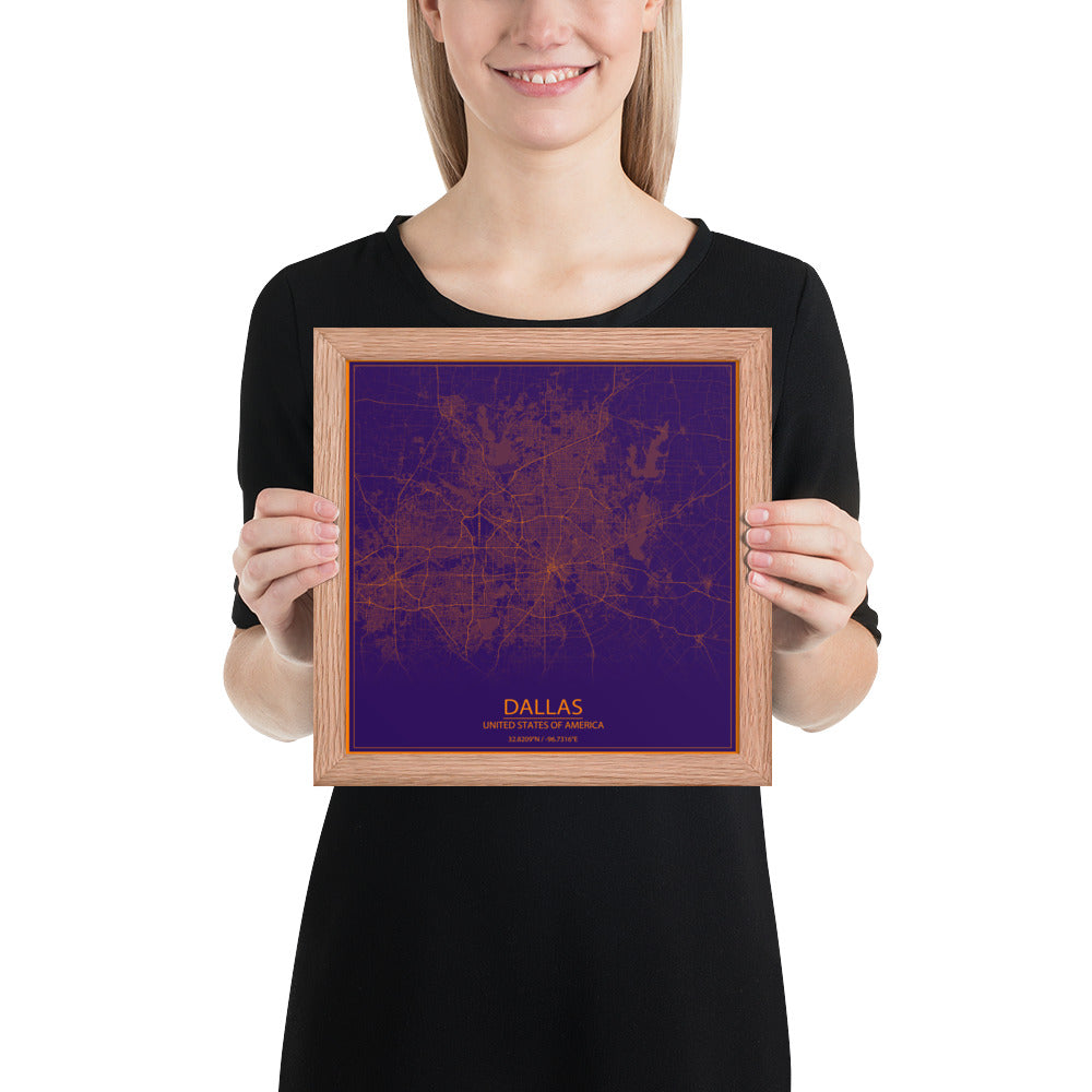 Dallas Purple and Orange Framed Map