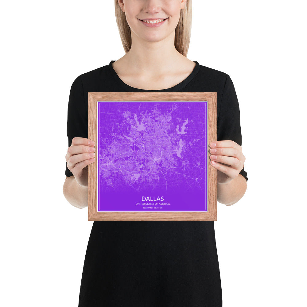 Dallas Purple and White Framed Map