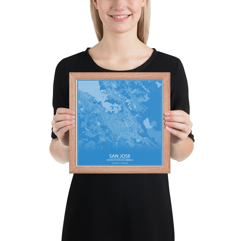 San Jose Blue and White Framed Map