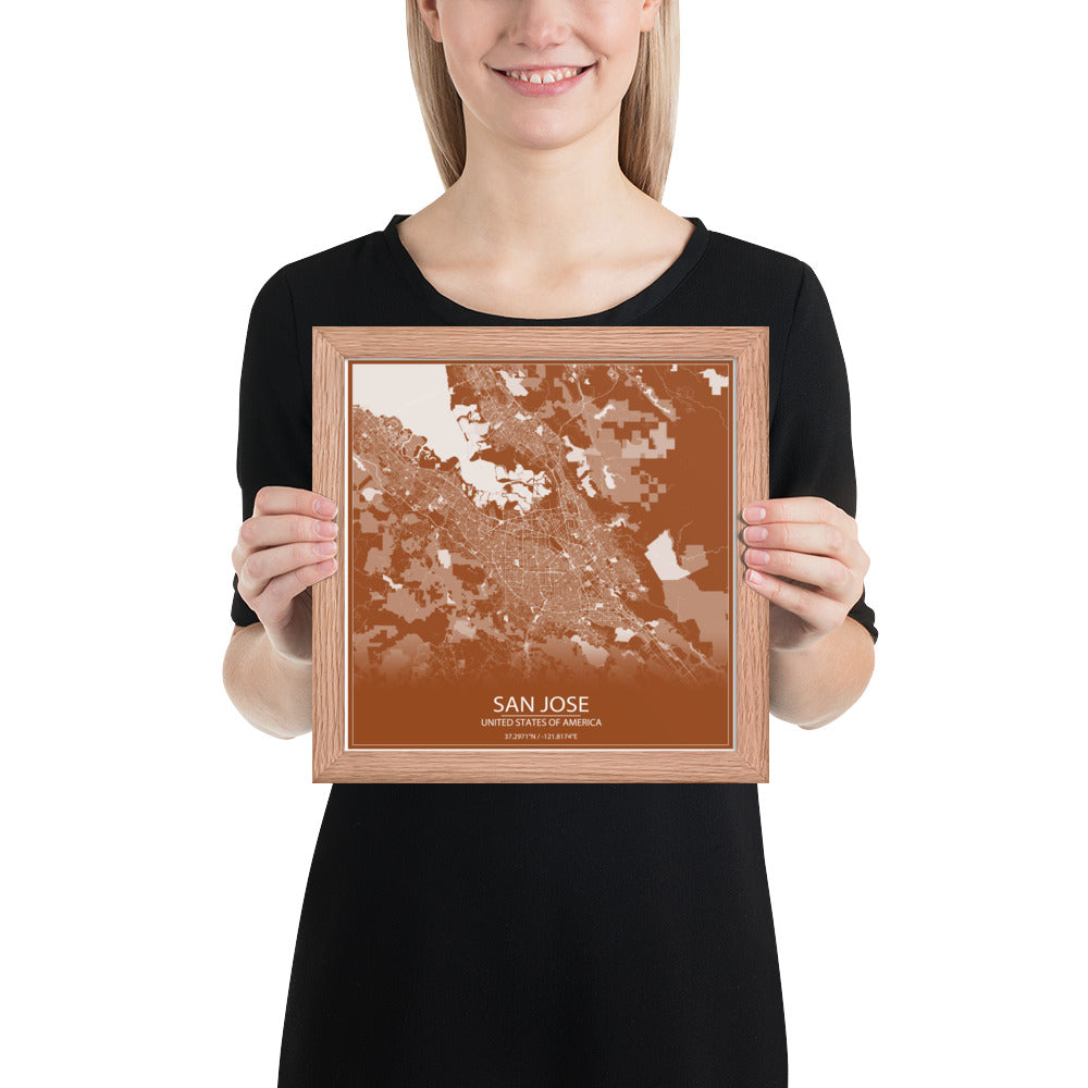 San Jose Brown and White Framed Map