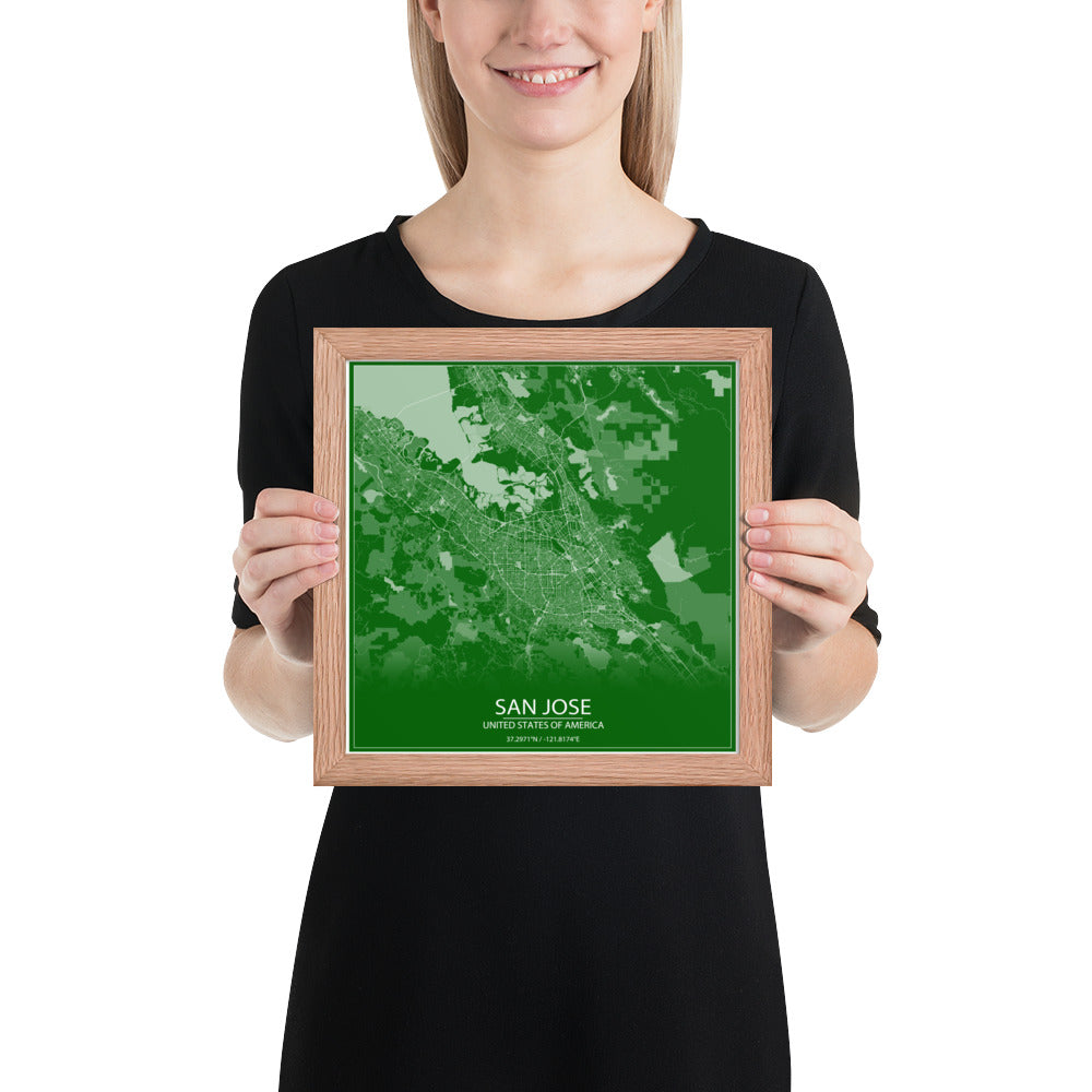 San Jose Green and White Framed Map