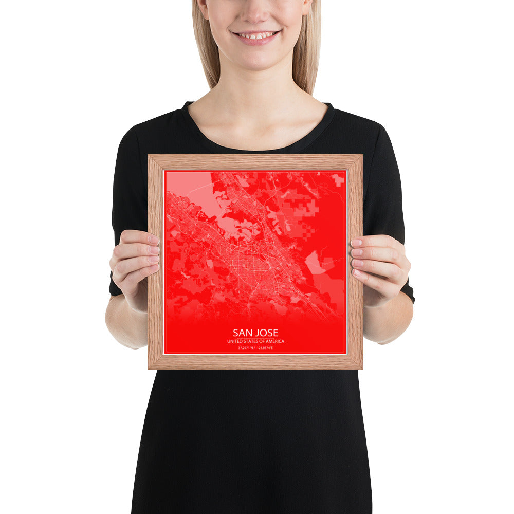 San Jose Red and White Framed Map