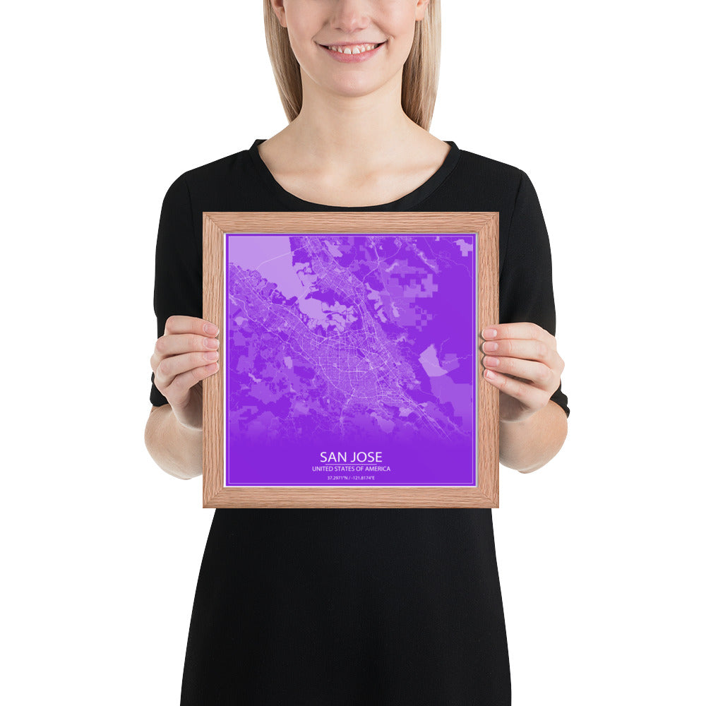 San Jose Purple and White Framed Map