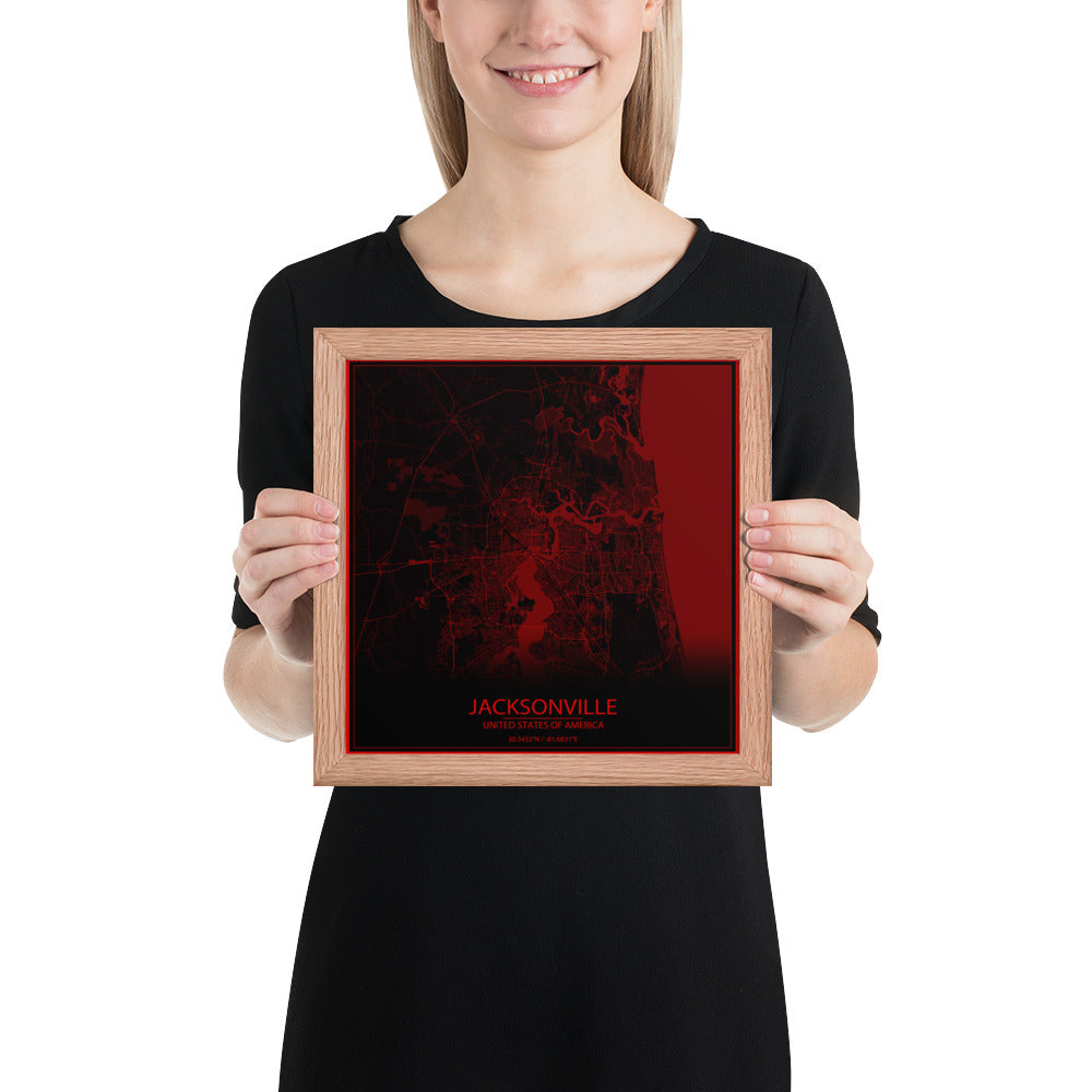 Jacksonville Black and Red Framed Map