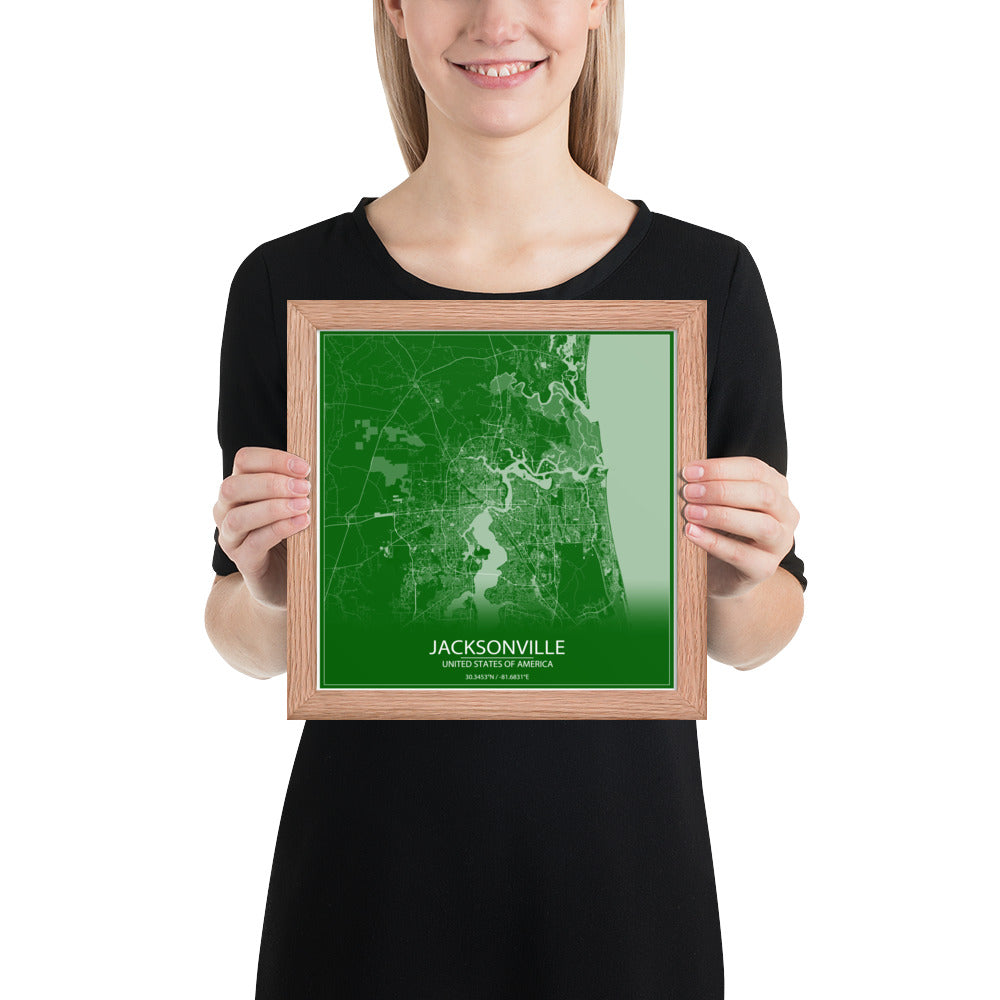 Jacksonville Green and White Framed Map