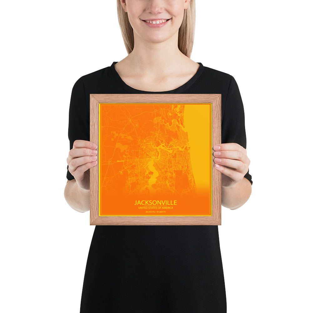 Jacksonville Orange and Yellow Framed Map