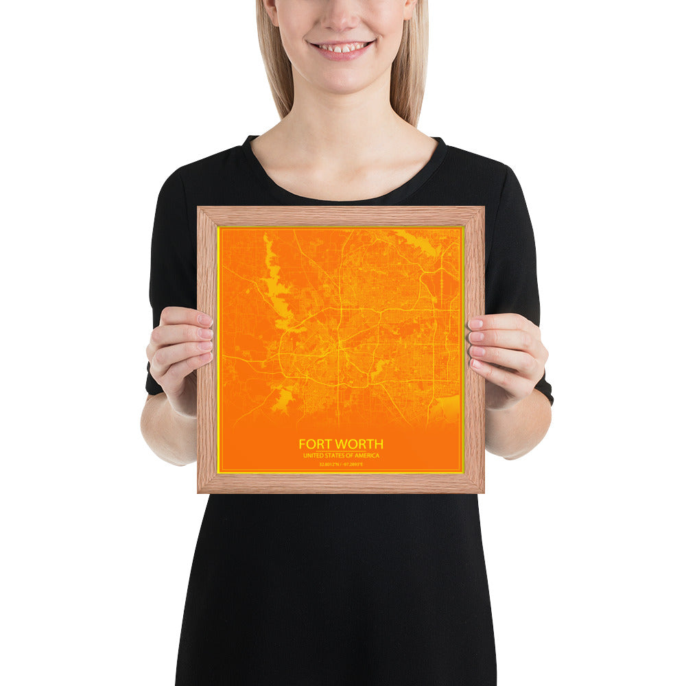 Fort Worth Orange and Yellow Framed Map