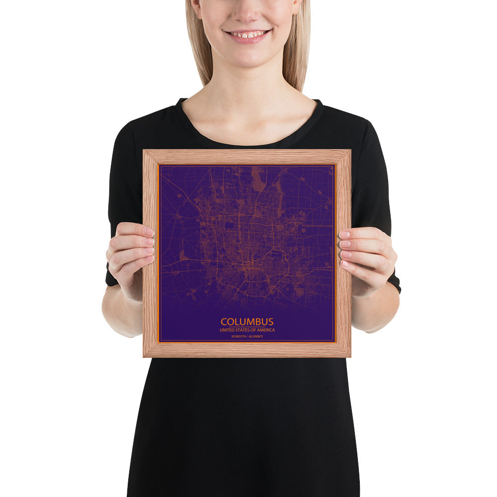 Columbus Purple and Orange Framed Map