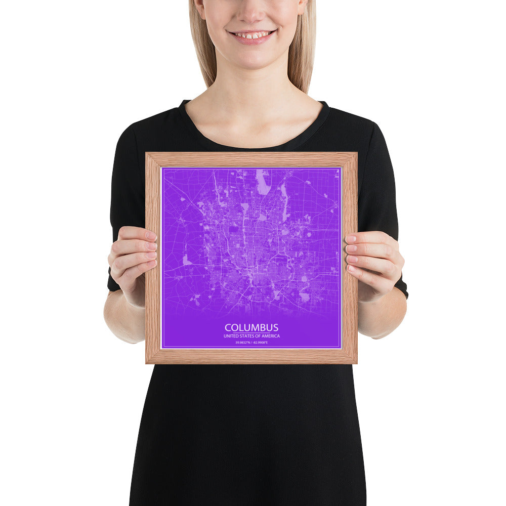 Columbus Purple and White Framed Map