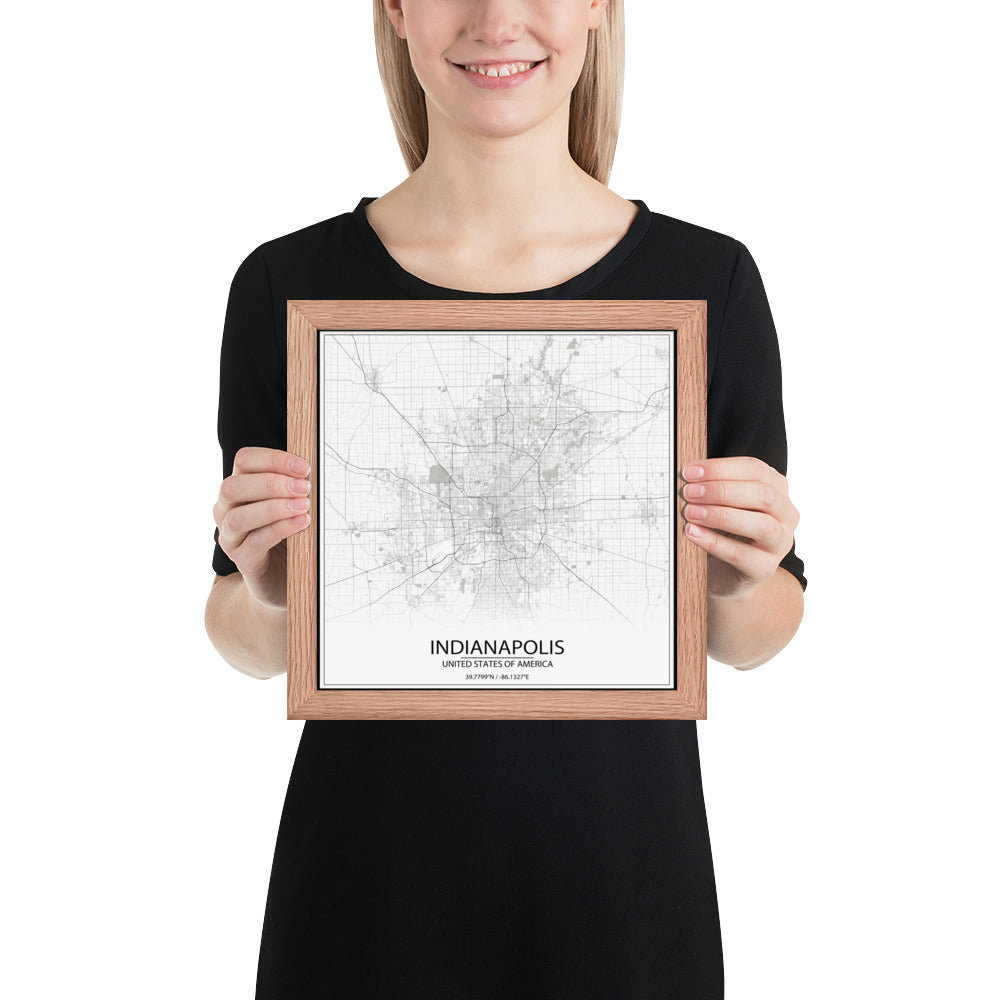 Indianapolis White Framed Map