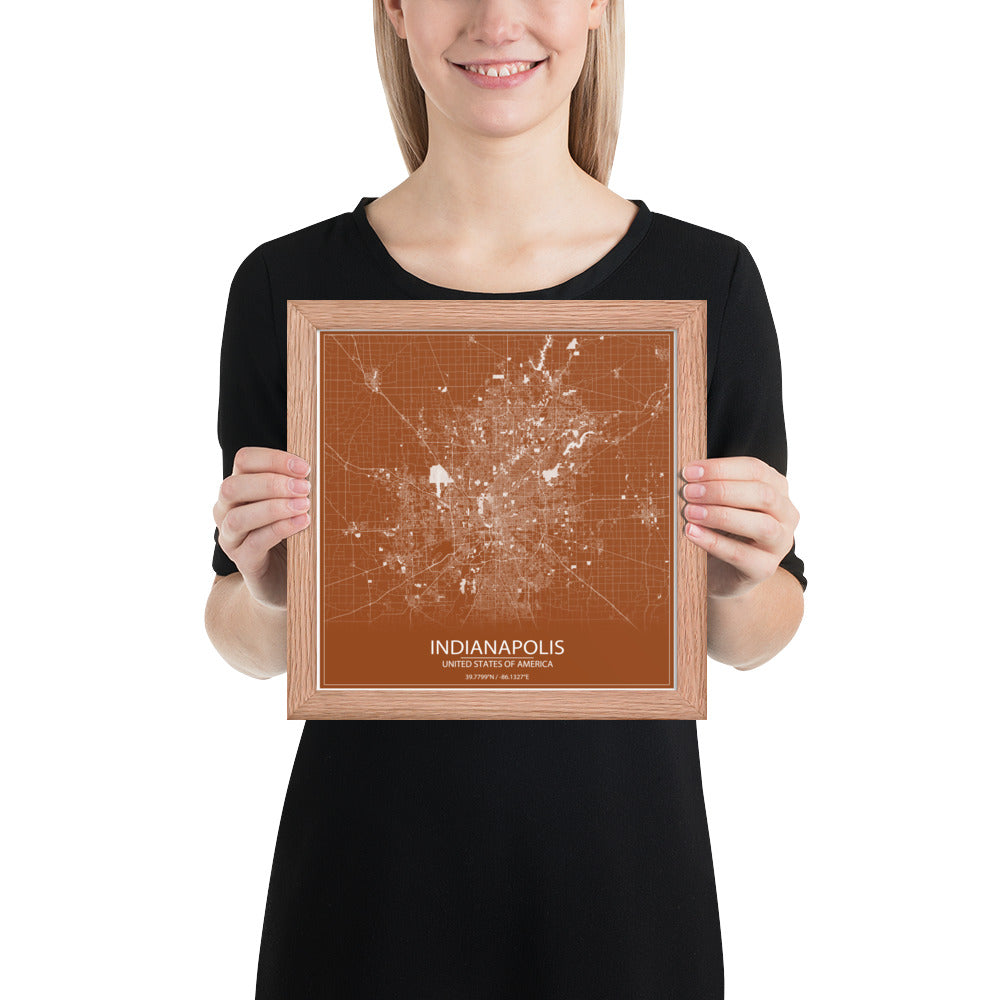 Indianapolis Brown and White Framed Map