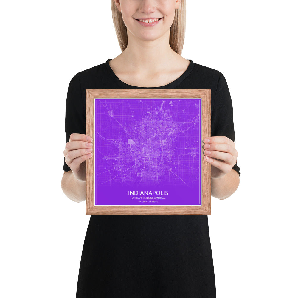 Indianapolis Purple and White Framed Map