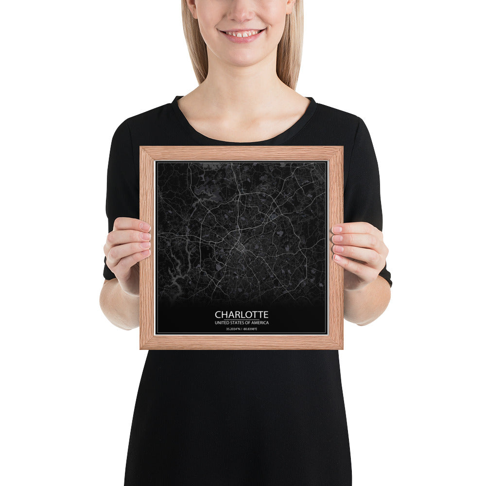 Charlotte Black Framed Map