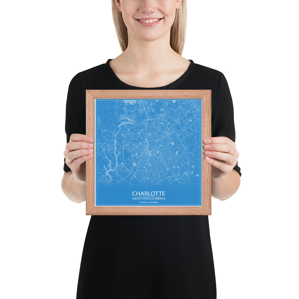 Charlotte Blue and White Framed Map