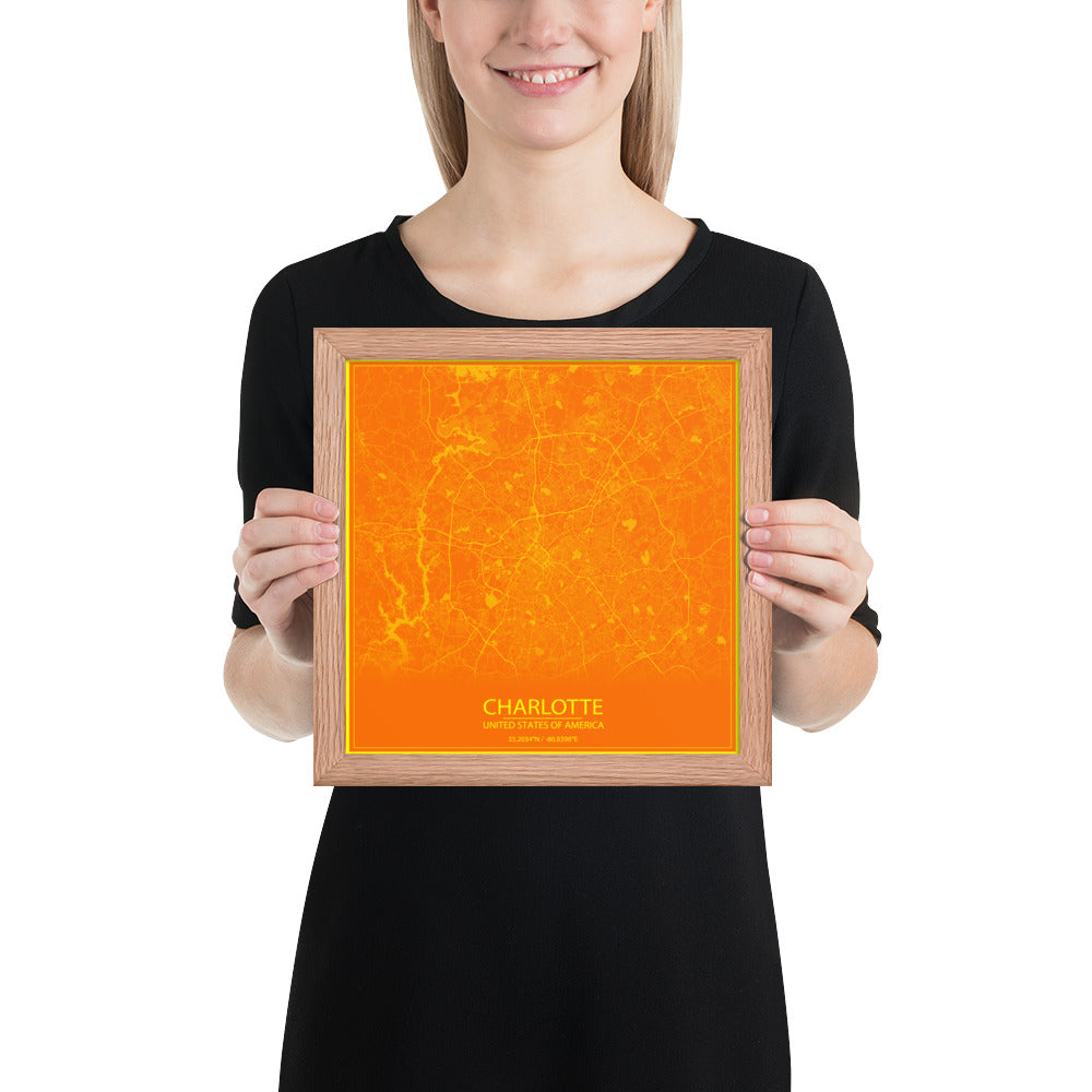 Charlotte Orange and Yellow Framed Map