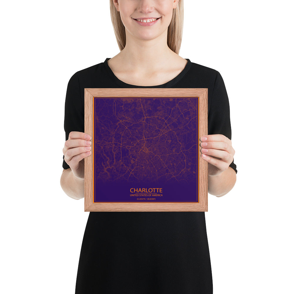 Charlotte Purple and Orange Framed Map