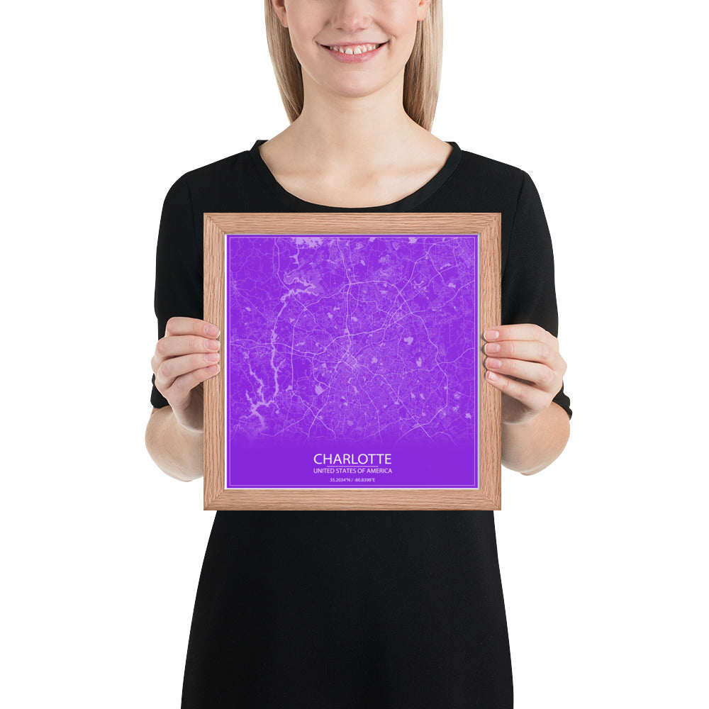 Charlotte Purple and White Framed Map