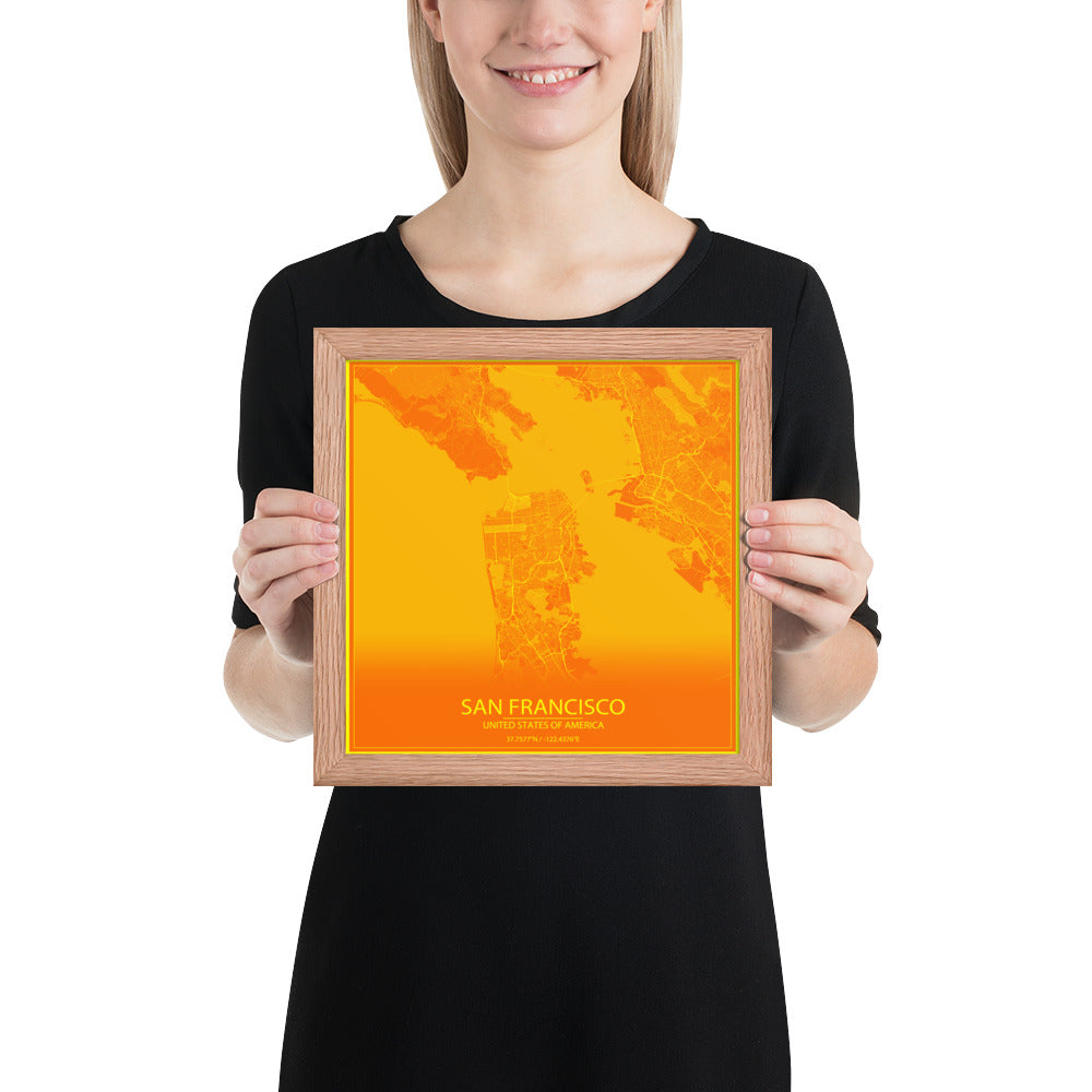 San Francisco Orange and Yellow Framed Map