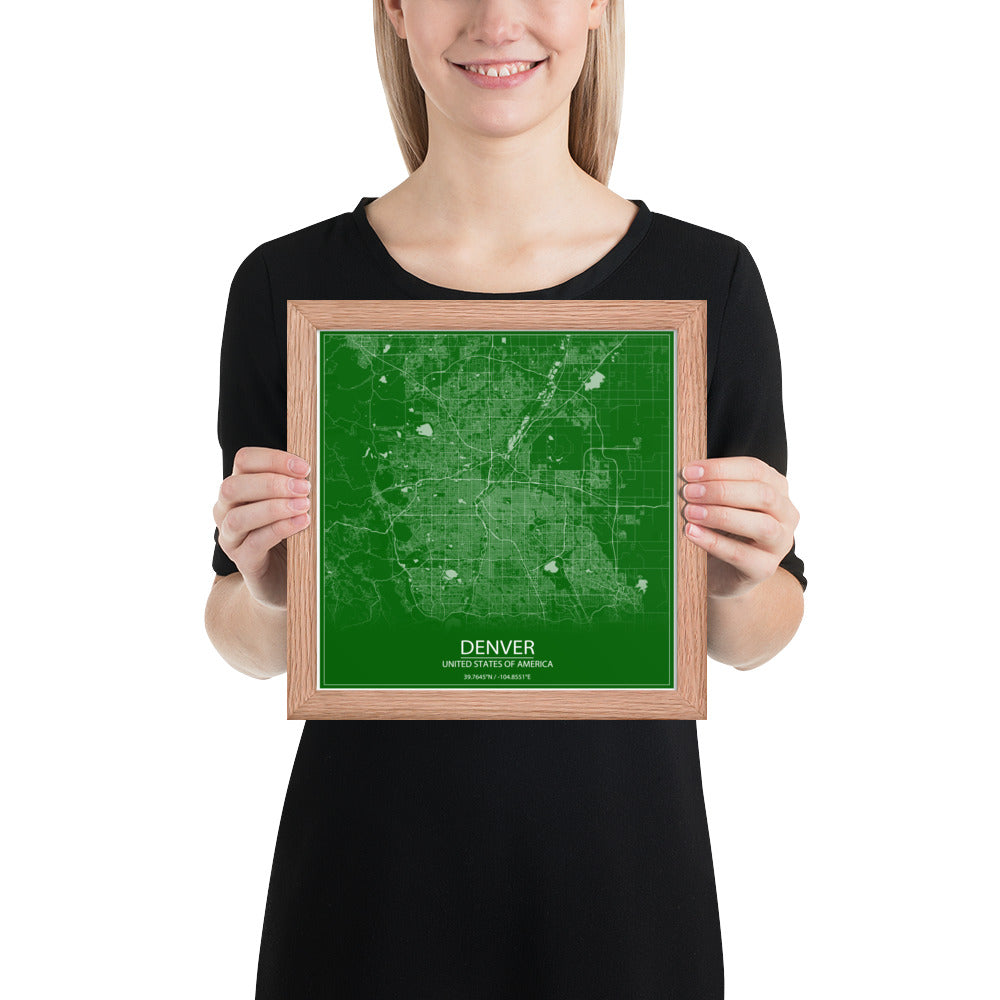 Denver Green and White Framed Map