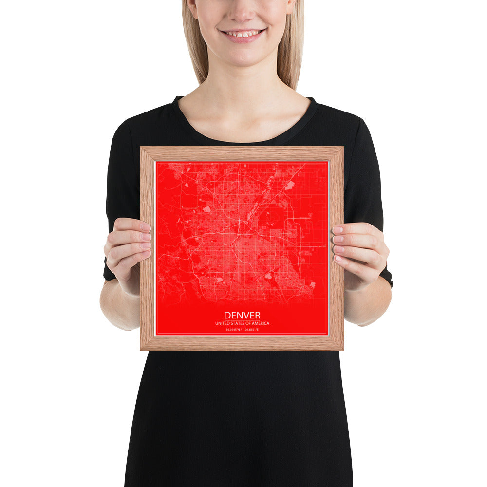 Denver Red and White Framed Map