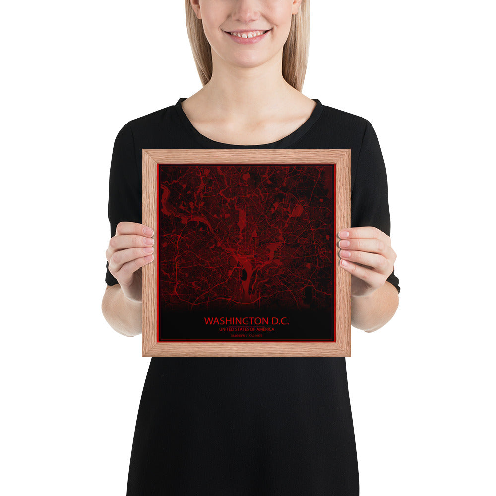 Washington, D.C. Black and Red Framed Map