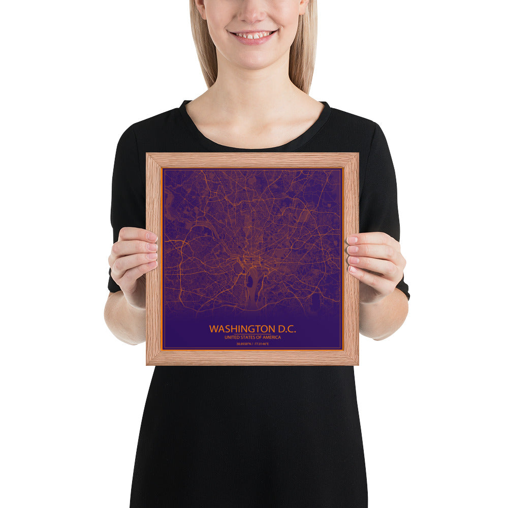 Washington, D.C. Purple and Orange Framed Map