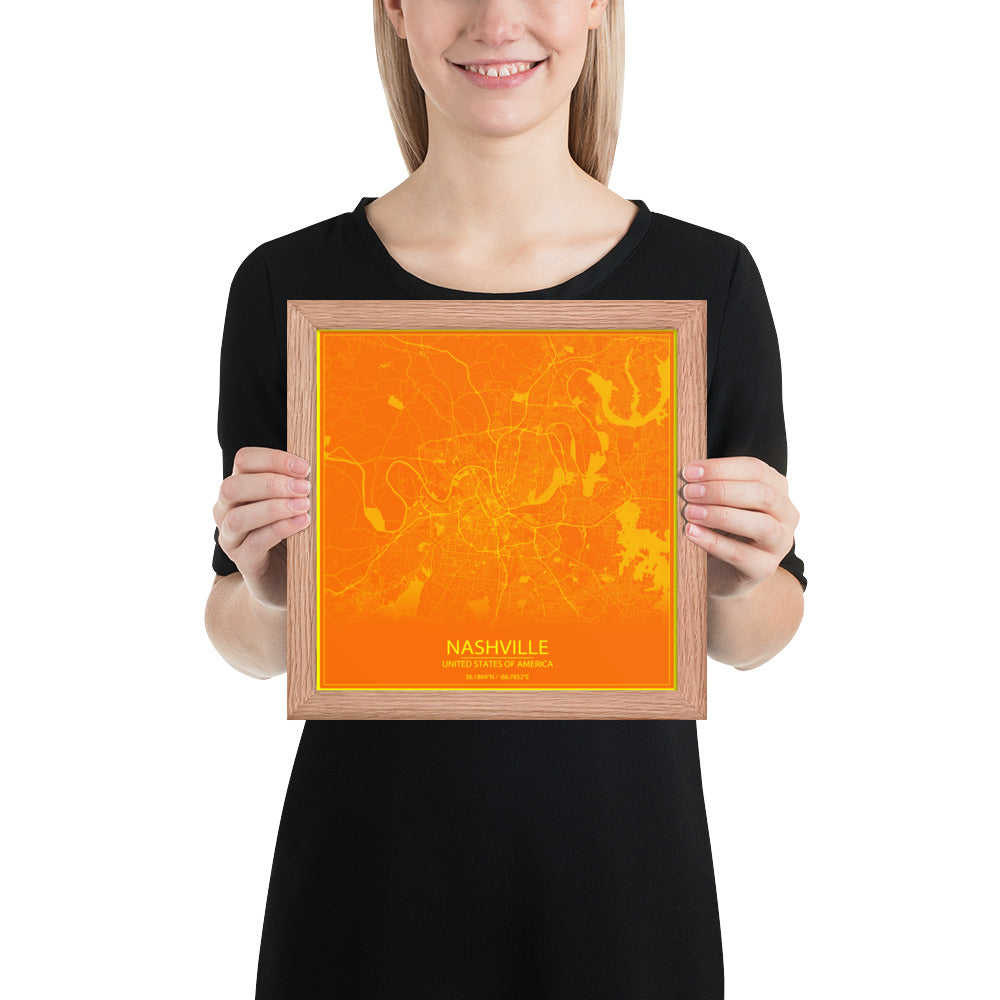 Nashville Orange and Yellow Framed Map