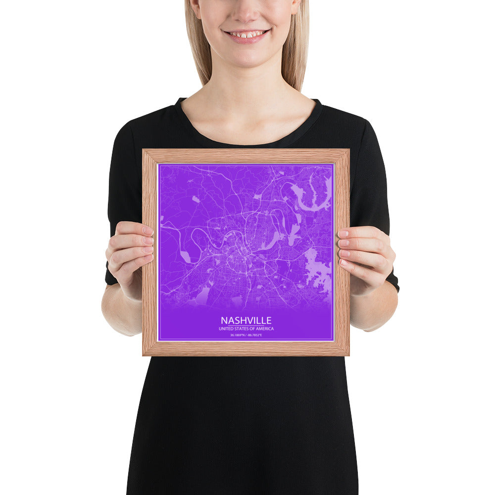 Nashville Purple and White Framed Map